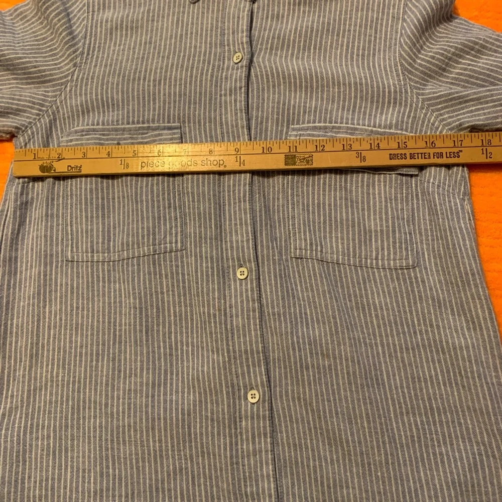 Light Blue Striped Linen Shirt Dress Long Sleeve Size Small/Tall - Picture 9 of 13